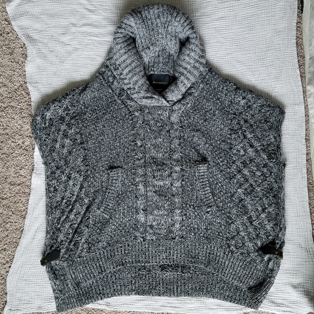 LoveMarks Cowl Neck Knit Poncho Gray